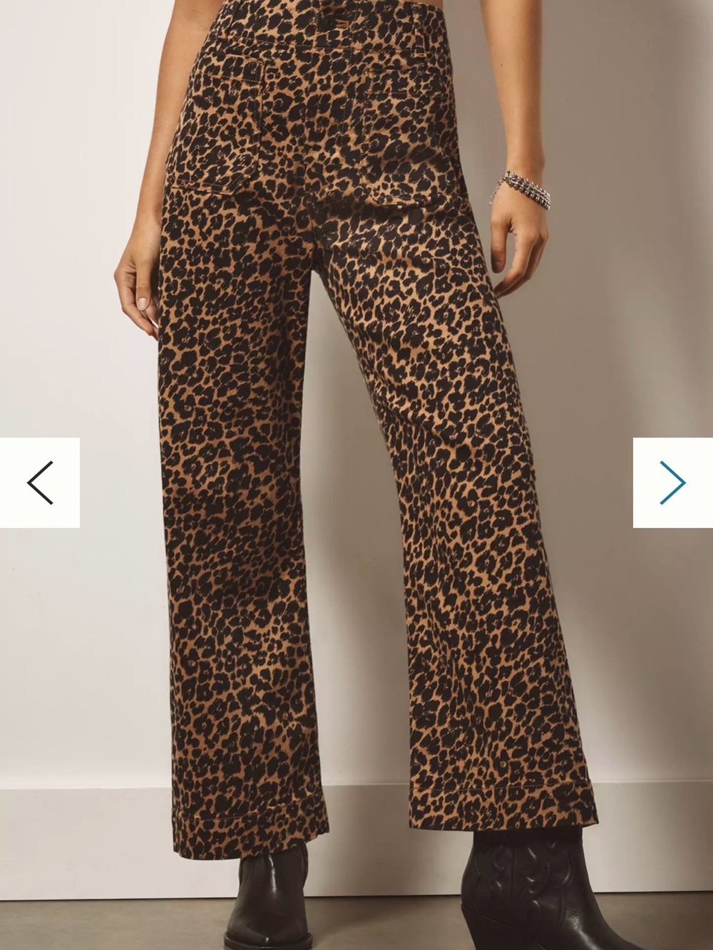 Maeve Colette Leopard-Print Wide Leg Denim Pants in Brown/Black